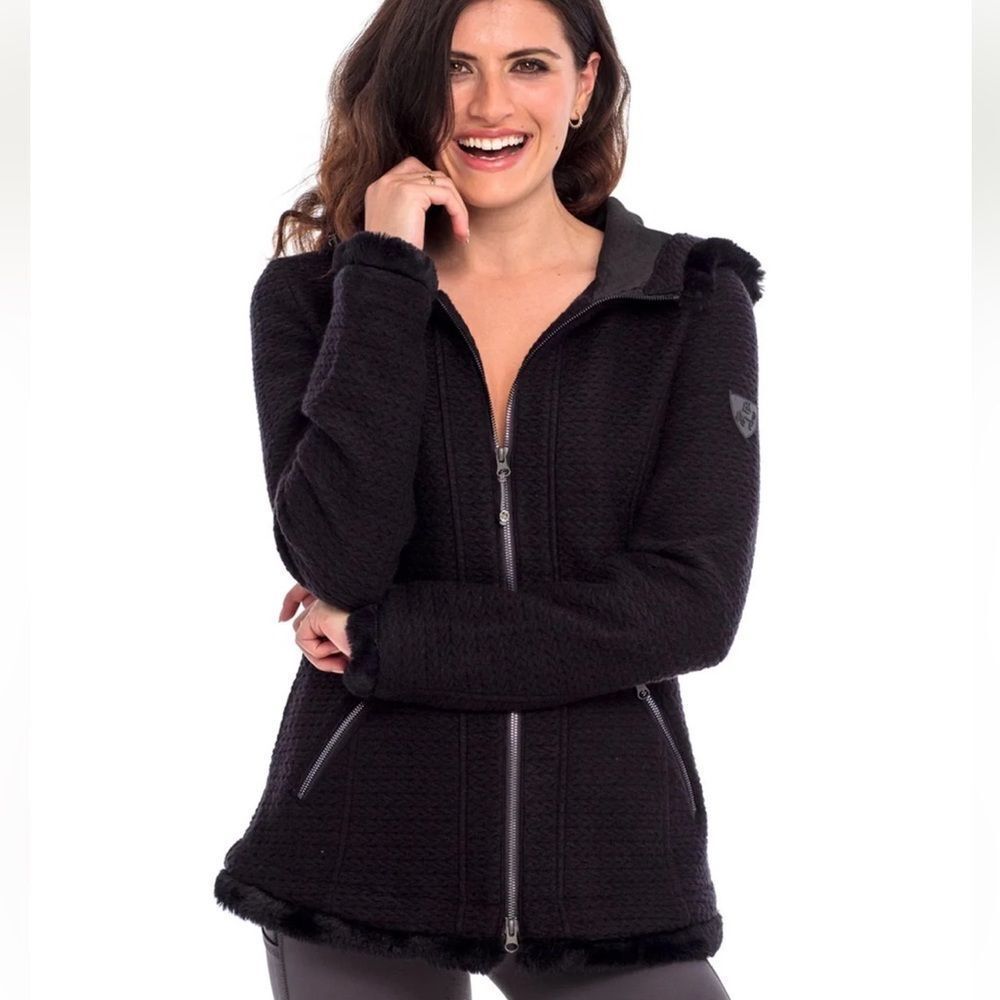 Goode Ryder Women's Sweater Jacket Hooded With Zippered Pockets & Faux Fur Trim